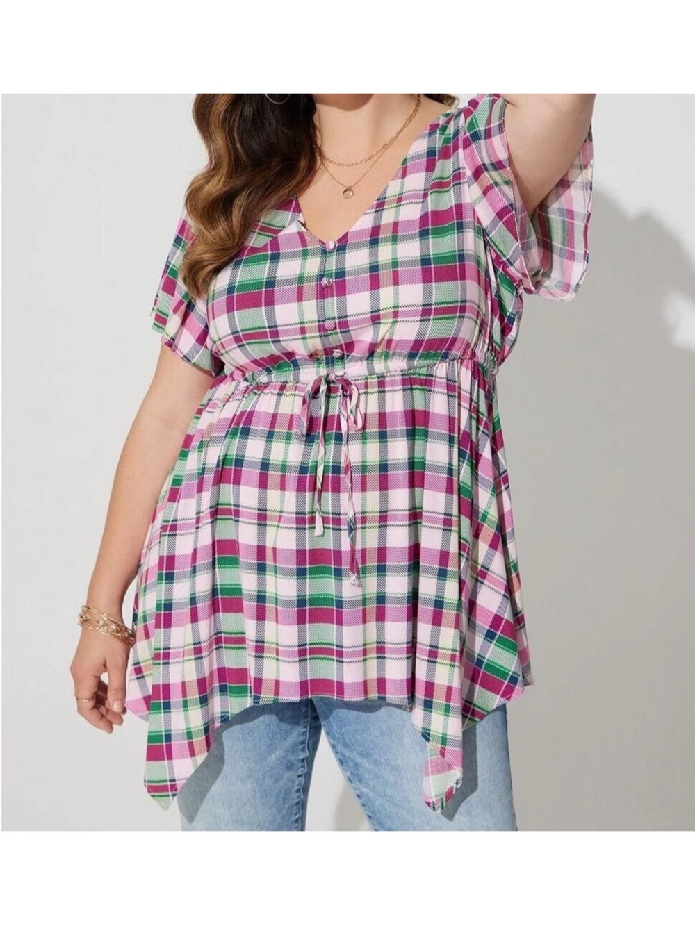 Torrid Rayon Slub Sharkbite Babydoll Flutter Sleeve Top Size 3X